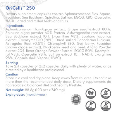Thực phẩm BVSK OPFE OriCells 250 capsules (120 viên), Hungary (Hỗ trợ làm chậm quá trình lão hoá)