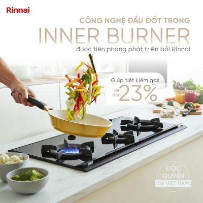 Bếp gas âm đầu đốt trong Rinnai RVB-2i(AB) mặt bếp kính và kiềng bếp men - Hàng chính hãng.