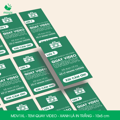 50 Tem chú ý quay video trước khi mở hàng, decal dán hộp - 10x5 cm - Xanh lá in trắng - MDV1XL
