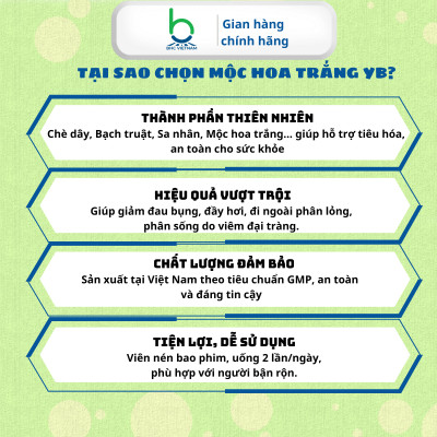 Viên Uống MỘC HOA TRẮNG YB Hỗ Trợ Rối Loạn Tiêu Hóa, Viêm Đại Tràng - Lọ 60 viên