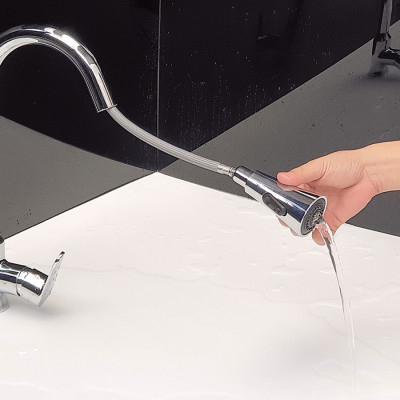 Vòi Rửa Chén Nóng Lạnh Dây Kéo Đồng Mạ Chrome Eurolife EL-KM05 (Trắng bạc)