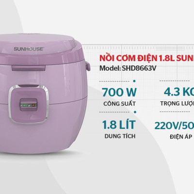 Nồi Cơm Điện 1.8L Sunhouse SHD8663V - Hàng Chính Hãng