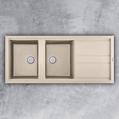 Chậu Rửa Chén Đá Malloca Bianco K-50062 (Màu Kem) - Ngang 116cm - Phủ Nano Bạc - Hàng Chính Hãng