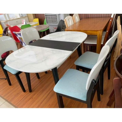 Bộ Bàn Ăn Mặt Kính Giả Đá Thông Minh Nhập Khẩu Juno Sofa HHP-BBA025-13 Cao Cấp