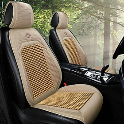 Lót Ghế Hạt Gỗ Ô Tô Phối Da Cao Cấp Libai - Lót Ghế Xe Hơi Chống Nóng, Thoáng Khí, Massage Lưng, Bảo Vệ Da Ghế Xe