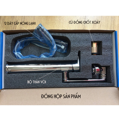 Vòi rửa mặt Lavabo cổ xoay 720 độ đa chiều, củ đồng, thân ngắn, mạ Crom, điều chỉnh nhiều chế độ tia nước Minh House