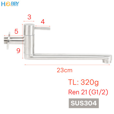 Vòi rửa chén gắn tường dòng lạnh inox 304 Hobby home decor VT4