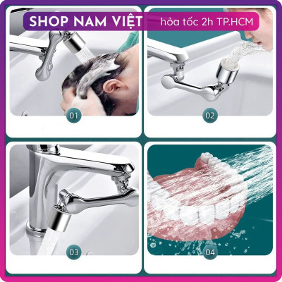 Đầu Nối Vòi Tăng Áp INOX Cánh Tay Robot Xoay 1440 Độ