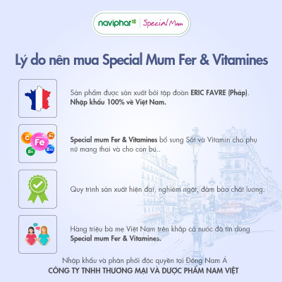 Sắt nước Special Mum Fer et Vitamines Bổ sung sắt hữu cơ và vitamin, phòng ngừa thiếu máu thiếu sắt, giảm mệt mỏi cho phụ nữ mang thai và sau sinh. - 10ml x 20 gói