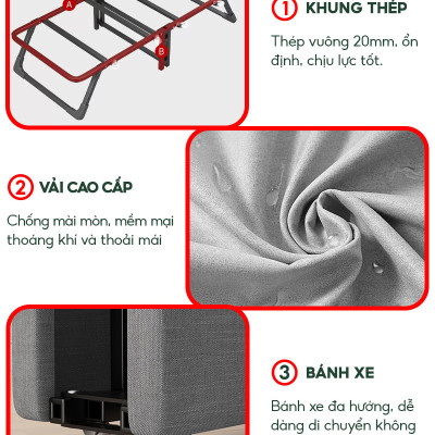 Giường gấp có bánh xe Q125 NIKITA, Gấp gọn thông minh dễ dàng di chuyển