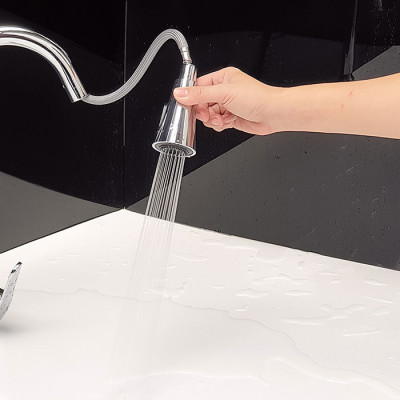 Vòi Rửa Chén Nóng Lạnh Dây Kéo Đồng Mạ Chrome Eurolife EL-KM05 (Trắng bạc)