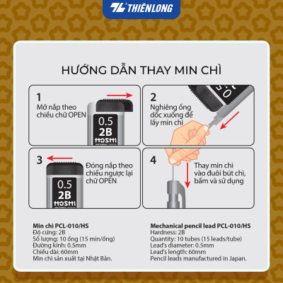 Min chì 0.5mm Hoshi Thiên Long - Công nghệ Nhật Bản