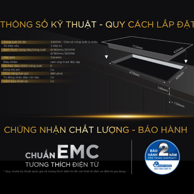 Bếp Âm Từ Đôi BlueStone ICB-6920 3400 W - Miễn Phí Lắp đặt cắt đá - HCM, Hà Nội, Bình Dương, Đồng Nai, Hải Phòng, ĐăkLăk, Thái Bình, Bắc Ninh, Hải Dương - Bảo Hành 24 Tháng- Hàng chính hãng