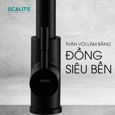 Vòi Rửa Chén Nóng Lạnh Single Control Ecalite EF-K102B - Có Dây Rút - Điều Chỉnh Tia Nước - Đồng Thau Sơn Đen - Hàng Chính Hãng