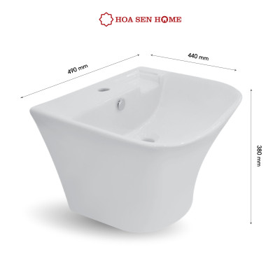 Lavabo treo tường TUSLO COCL001 liền thân, men sứ Nano cao cấp, kháng khuẩn tích hợp khay để xà bông và rãnh thoát nước, có lỗ xả tràn- Hàng chính hãng