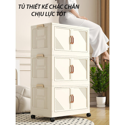 (Ngang 45-75cm) Tủ Nhựa Gấp Gọn Size Lớn, Tủ Đựng Quần Áo Đa Năng Lắp Ghép, Để Đồ Tiện Dụng, Nhựa PP, Có Bánh Xe