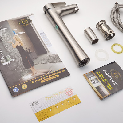 Vòi lavabo điếu nóng lạnh, Inox SUS 304 Eurolife EL-T023 (Trắng vàng )