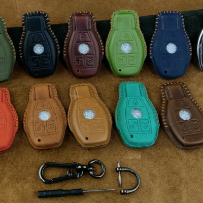 Bao Da Chìa Khóa Handmade Ô Tô Mercedes GLC 200 250 260 300 3 nút bấm da bò - hàng chính hãng