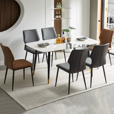 Ghế phòng ăn bọc nệm simili tone màu trầm đơn giản đẹp dành cho căn hộ LUX 32A-P tại HCM