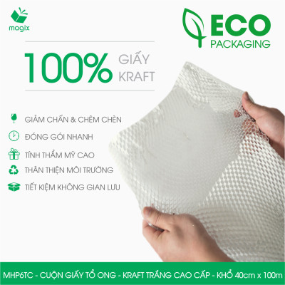 MHP6TC - 40cm x 100m - Cuộn giấy tổ ong chống sốc - Kraft trắng Cao Cấp - Giấy gói hàng, gói quà