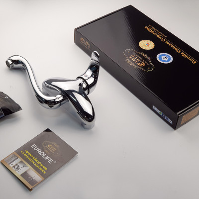 Tên sVòi rửa chén âm tường nóng lạnh Đồng mạ Chrome Eurolife EL-T015AT (Trắng bạc)