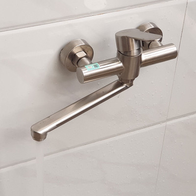 Vòi rửa chén nóng lạnh âm tường Inox SUS 304 Eurolife EL-T019AT (Trắng bạc)