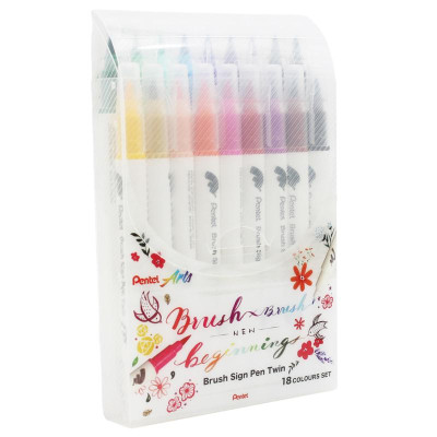 Bộ 18 Bút Lông Màu Nước 2 Đầu - Brush Sign Pen Twin - Pentel Art SESW30C-18E