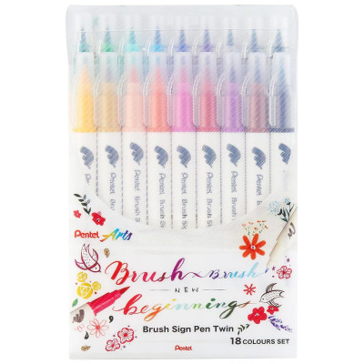 Bộ 18 Bút Lông Màu Nước 2 Đầu - Brush Sign Pen Twin - Pentel Art SESW30C-18E