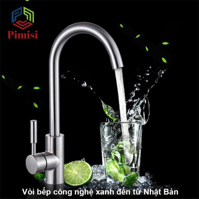 Vòi Nước Rửa Chén Nóng Lạnh Pimisi PVB-315C Inox 304 Mạ Sáng Bóng Dùng Cho Chậu Rửa Bát 1-2-3 Hố Trong Nhà Bếp, Kiểu Cổ Ngỗng, Chỉnh Nhiệt Gật Gù Gắn Bồn Rửa Âm - Dương Bàn Đá, Quay 360 Độ Tăng Áp Nhẹ, Kèm 2 Sợi Dây Cấp Nước Vòi Rửa Bát | Hàng Chính Hãng