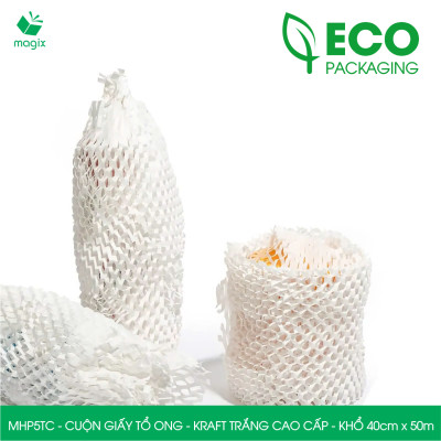 MHP5TC - 40cm x 50m - Cuộn giấy tổ ong chống sốc - Kraft trắng Cao Cấp - Giấy gói hàng, gói quà