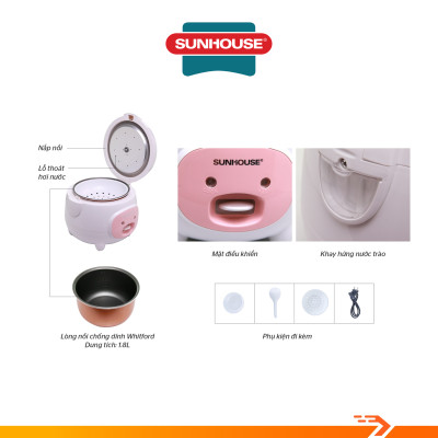 Nồi Cơm Điện Sunhouse 1.8 lít SHD8607W - Hàng Chính Hãng