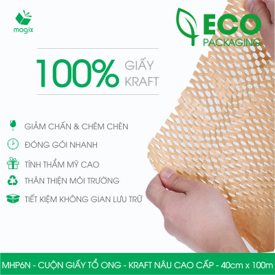 MHP6N - 40cm x 100m - Cuộn giấy tổ ong chống sốc - Kraft nâu Cao Cấp - Giấy gói hàng, gói quà