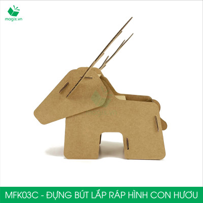 MFK03C - Đựng bút lắp ráp hình con hươu, đồ đựng bút hình thú bằng giấy carton siêu cứng