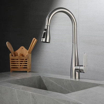 Vòi rửa chén nóng lạnh dây rút inox 304 xước mờ Hobby home decor VDR13