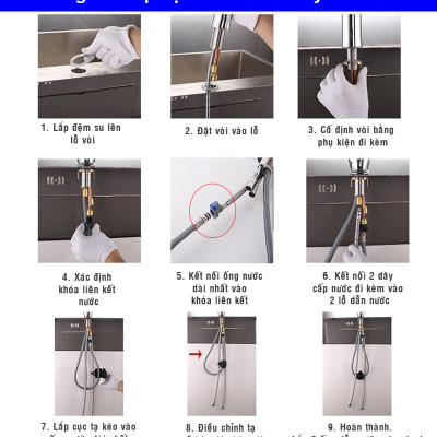 Vòi rửa bát nóng lạnh dây rút inox 304 Pimisi dùng cho chậu rửa chén bát trong nhà bếp gắn chậu với đầu vòi 2 chế độ nước tăng áp và dây rút mềm tiện lợi đa năng | Hàng chính hãng