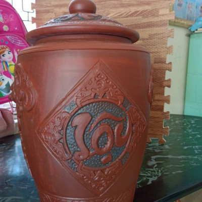 HŨ sành đựng gạo đắp nổi gốm sứ Bát Tràng