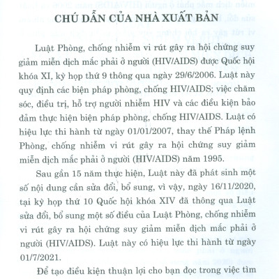 Sách Luật Phòng Chống Vi Rút Gây Ra Hội Chứng Suy Giảm Miễn Dịch Mắc Phải Ở Người (HIV/AIDS) (Hiện hành) (Sửa Đổi Bổ Sung Năm 2020)
