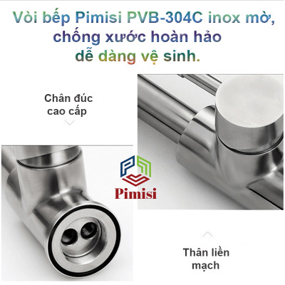 Vòi Rửa Chén Bát Pimisi PVB-304C Nóng Lạnh Inox Mờ 304 Dễ Dàng Vệ Sinh Lắp Chậu Âm-Dương Bàn Đá, Chậu Inox | Chính Hãng