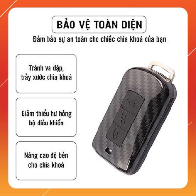 Bọc Chìa Khoá Carbon Mitsubishi Xpander, Outlander, Attrage, Mirage, Pajero Chìa Thông Minh