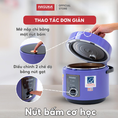 Nồi cơm điện HASSUKA HSK-866 dung tích 1.8L, công suất 700W- Lòng niêu dầy chống dính ceramic, chống xước siêu bền- Hàng chính hãng