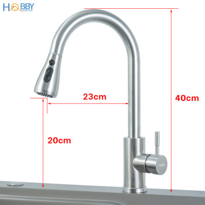 Vòi rửa chén nóng lạnh inox 304 dây rút 3 chế độ Hobby home decor VDR10