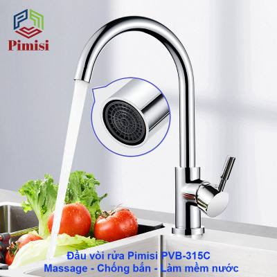 Vòi Nước Rửa Chén Nóng Lạnh Pimisi PVB-315C Inox 304 Mạ Sáng Bóng Dùng Cho Chậu Rửa Bát 1-2-3 Hố Trong Nhà Bếp, Kiểu Cổ Ngỗng, Chỉnh Nhiệt Gật Gù Gắn Bồn Rửa Âm - Dương Bàn Đá, Quay 360 Độ Tăng Áp Nhẹ, Kèm 2 Sợi Dây Cấp Nước Vòi Rửa Bát | Hàng Chính Hãng