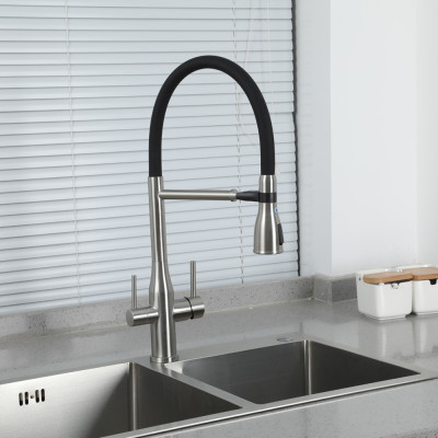 VÒI BẾP CAO CẤP 3 ĐƯỜNG NƯỚC TÍCH HỢP RO NHẬP KHẨU NGA GAPPO G4399-75 CẦN MỀM ĐẦU CHỤM LOE MÀU INOX - HÀNG CHÍNH HÃNG