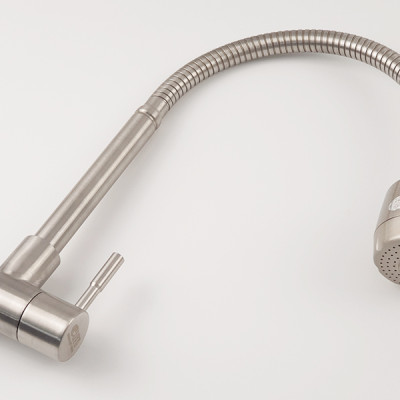 Vòi rửa chén lạnh âm tường Inox SUS 304, cần lò xo Eurolife EL-RC10 (Trắng vàng)