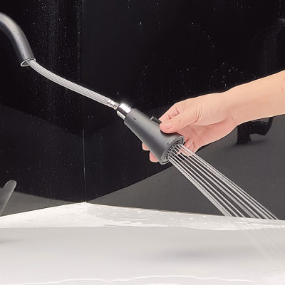 Vòi rửa chén nóng lạnh dây kéo Đồng mạ tĩnh nhiệt màu đen Eurolife EL-KM06 ( Đen)