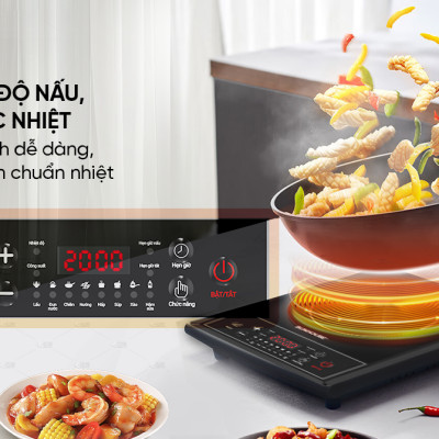 Bếp từ đơn Sunhouse SHD6154 - Công suất 2000W - 8 chế độ nấu - 10 mức nhiệt - Chế độ hẹn giờ - Bảo hành 12 tháng, Tặng kèm nồi lẩu - Hàng chính hãng