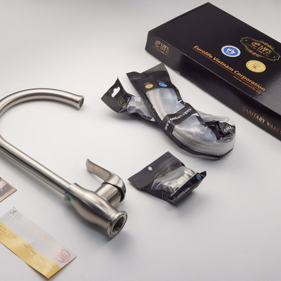 Vòi rửa chén nóng lạnh Inox SUS 304 nguyên khối Eurolife EL-T030 (Trắng vàng)