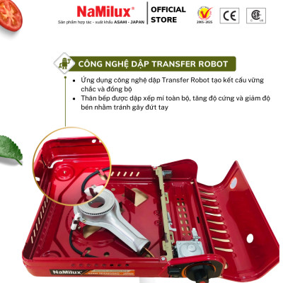 Bếp Gas Mini/ Du Lịch NaMilux PL1911PF - Màu Đỏ│Van Ngắt Gas An Toàn Inline-Cut│Công Suất 2.6 Kw - Hàng Chính Hãng