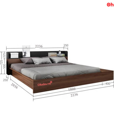 [Miễn phí vận chuyển & lắp đặt] Giường ngủ bệt thông minh kiểu Nhật cao cấp có 2 tap đầu giường và hộc kéo Ohaha - GB004