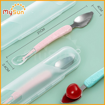 Thìa muỗng Silicone ăn dặm Silicon cho bé inox nạo trái cây hoa quả MySun